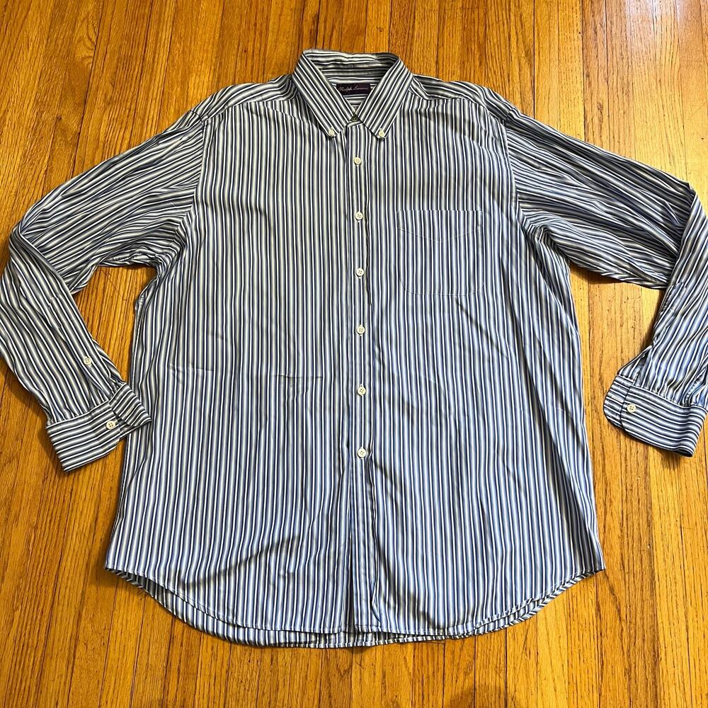 Ralph Lauren Purple Label Mens Dress Shirt Blue Stripe Italy Button Up